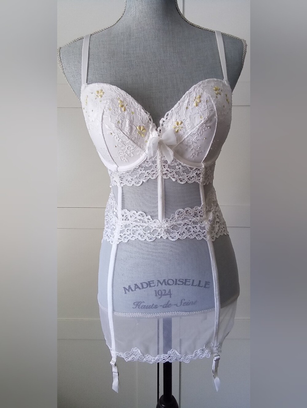 White Lace Bustier with Yellow Floral Accents